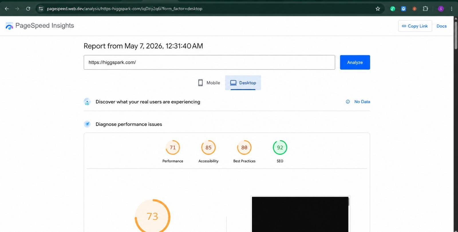Higgspark.com before FastMe.io optimization