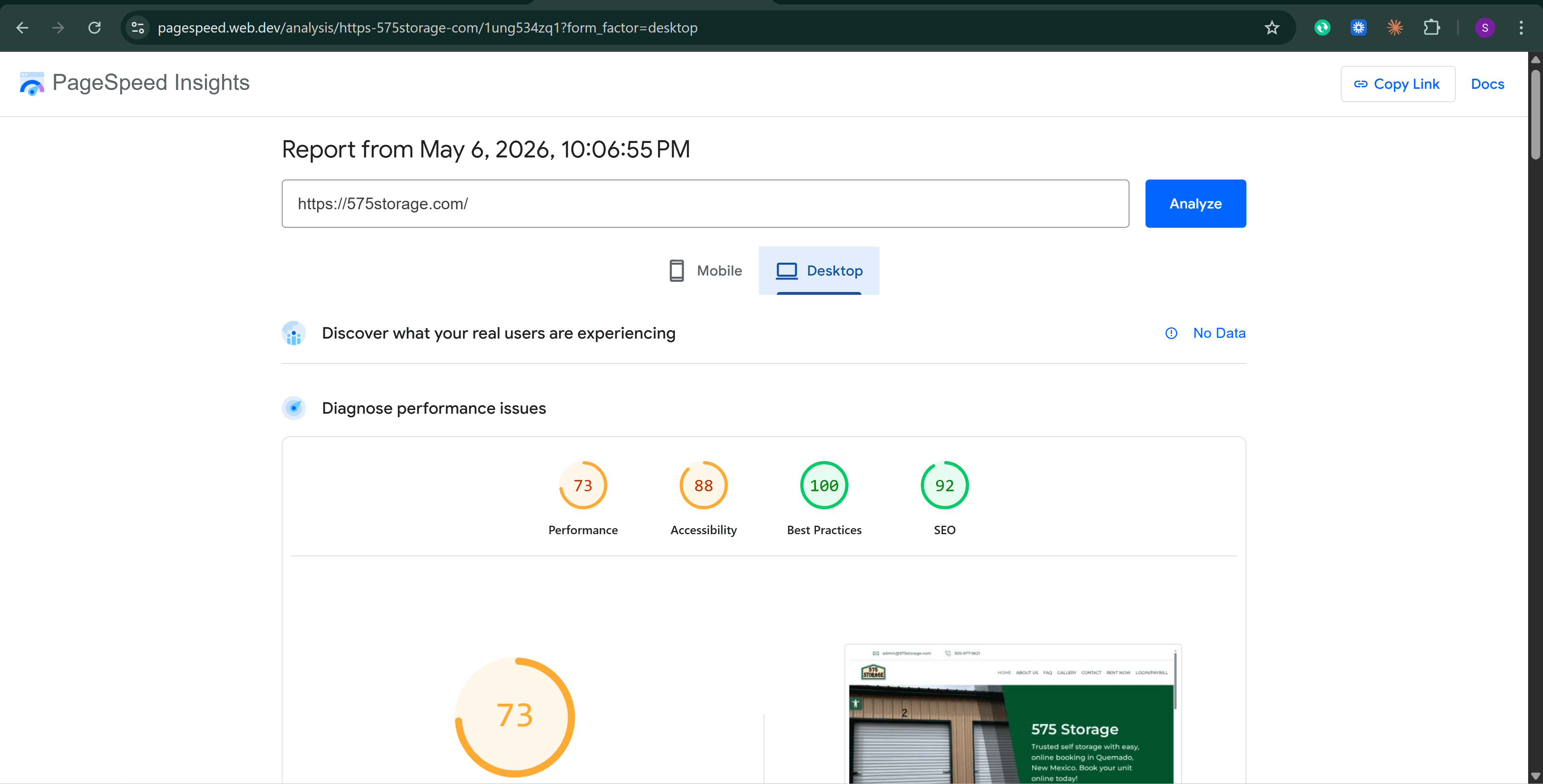 757Storage.com before FastMe.io optimization