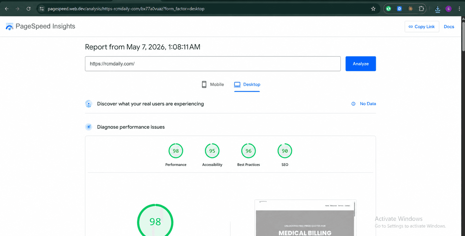 RCMdaily.com after FastMe.io optimization