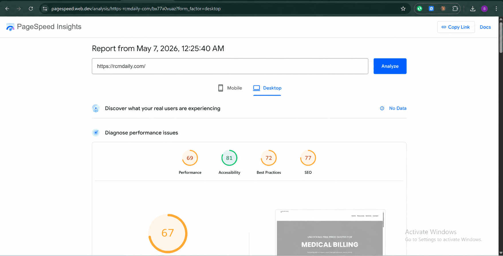 RCMdaily.com before FastMe.io optimization